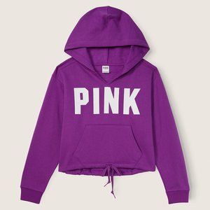 VICTORIA'S SECRET PINK FLEECE CROPPED CINCHED CAMPUS HOODIE=NWT